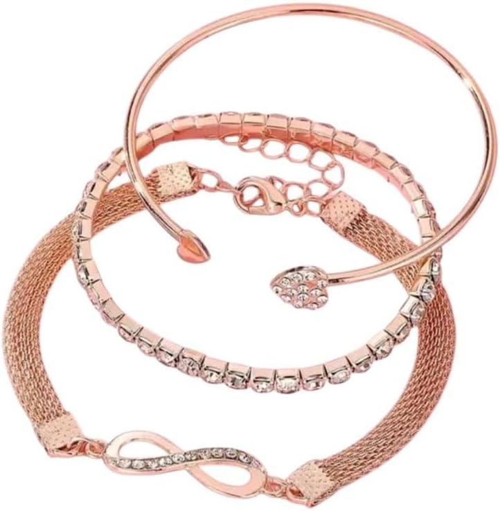 3pcs Women’s Bracelet Set, Fashionable Elegant Rhinestone Infinity Symbol Tennis Chain Open Bangle Set, Suitable for Everyday Versatile Party Gift for Girlfriend