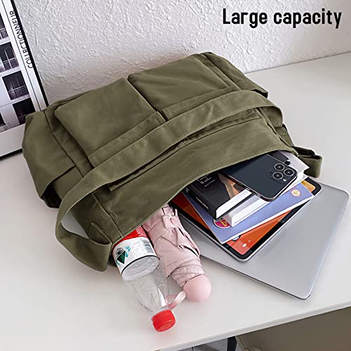 Image of LassZone Canvas Messenger Bag Large Crossbody Bag Hobo Shoulder Handbags Multi Pocket Denim Tote Bag for Women or Men