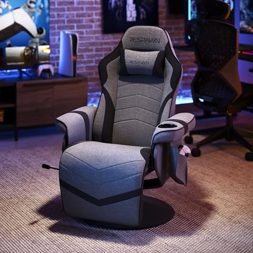 Respawn 900 Console Gaming Recliner with Footrest and Lumbar Support - Comfortable Ergonomic Gaming Chair with Headrest, No Wheels, Reclining, Heavy Duty, Racing Style Video Game Chairs - Gray Fabric