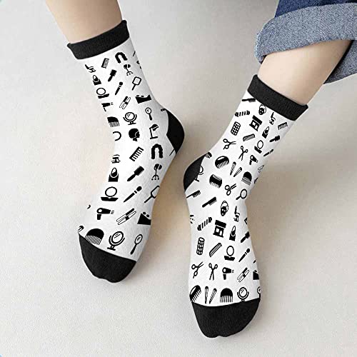 Image of Red Striped Crew Socks for Woman Size 6-8 Christmas Tree Moose Snowflake Dots Lines Girls Socks