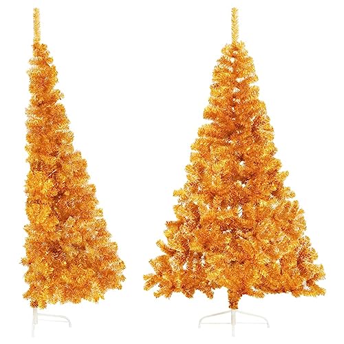 vidaXL Medio Árbol de Navidad Artificial con Soporte Sala Iluminación Navideña Salón Casa Adorno Navideño Fiesta Decoración Festival Pet Dorado