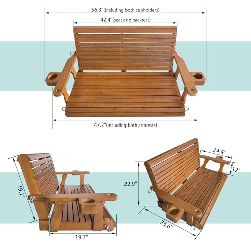 Image of Fortune Candy Wooden Porch Swing, Cedar Tone, 4 FT Extra Large