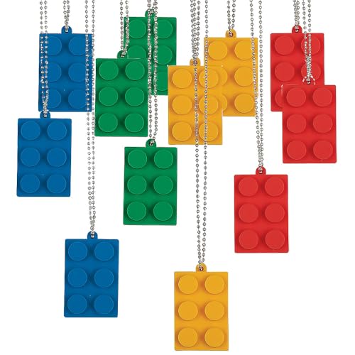Fun Express Brick Party Dog Tag Necklace for Birthday - Jewelry - Necklaces - Dog Tag Necklaces - Birthday - 12 Pieces