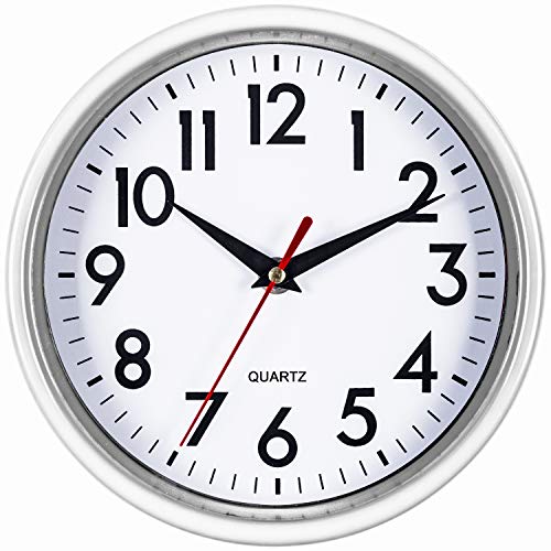 Bernhard Products White Wall Clock 8 Inch Retro Kitchen Silent Non-Ticking Quality Quartz Battery Operated Clock for...