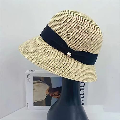 TLMDXTEU Pamelas Sombrero de Paja for Mujer de Verano Sombrilla Sombrero for el Sol(Beige)