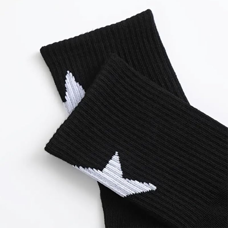 2 Pairs Men's And Women's Star Pattern Crew Socks, Breathable Blend, Mid-Calf Basketball Socks With Geometric Design4