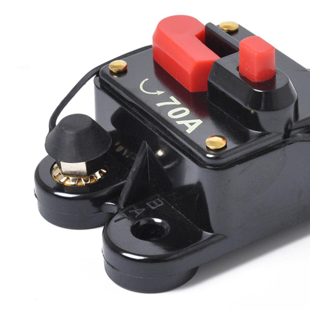 70AMP Car Marine Audio Circuit Breaker Fuse Holder with Reset Switch and Terminal - Overload ion, Self-Testing, Manual Override - for Boat, RV, Truck, Car Audio Systems