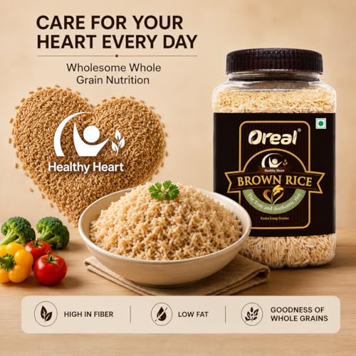 Image of Oreal Brown Rice 1 Kg, Full Bran Intact, Fibre-Rich Basmati Rice Jar