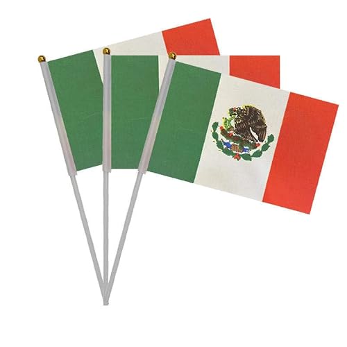 20 Piezas de Banderas de manivela de México para el día Nacional, México Mini Bandera portátil, Bandera México, Pequeña Bandera México, Mini Bandera México