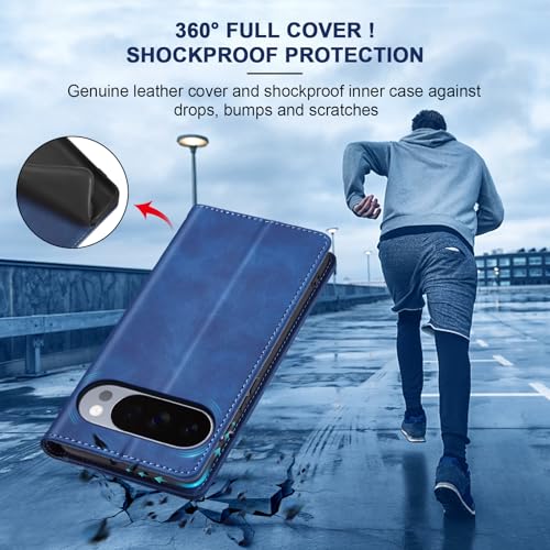 Image of Jasonyu Flip Wallet Case for Google Pixel 10 /10 Pro 5G,Leather Magnetic Folio Cover with Card Holder,Kickstand - TPU Shockproof Durable Protective Phone Case,Blue