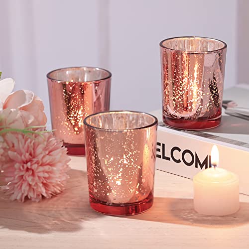 Darjen 24Pcs Rose Gold Votive , Mercury Glass , Tealight Candle Holder For Wedding Centerpieces, Party Decor & Table Centerpiece #TOP2