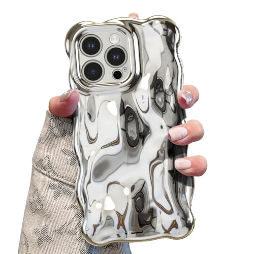 UEEBAI Ripple Case for iPhone 12 Pro Max, Cute Silver Cover Wave Shape for iPhone Case Pretty...