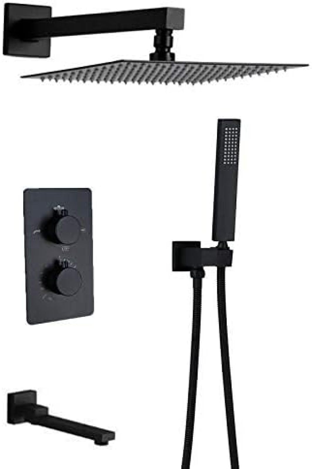 ASerZenith 38°Constant Temperature Embedded Dark Loading Wall Bath All Copper Faucet Black Hot and Cold Shower Room Shower(10In)