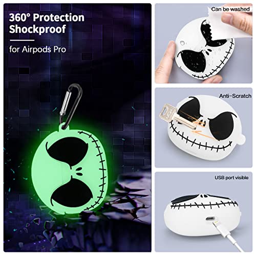 [7In1]Cool Cover Case For Airpods Pro Case, Luminous Skull Airpods Pro Cover,Cute Cartoon Anime Funny Protective Skin Airpod Pro Silicone Case For Man Boys Girls With Accessories(Luminous Airpod Case) #TOP1