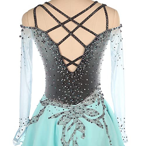 Gymnastiek maillots voor volwassen meisjes, sexy off-the-shoulder lange mouwen schaatskostuum prestaties kostuum grijs blauw FiveShops - Image 5