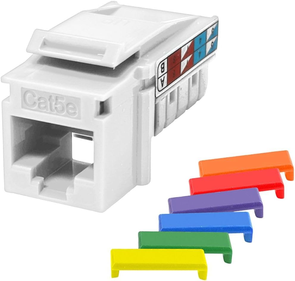 Simply45 Cat5e Unshielded 90 Degree Keystone Jack - White, 25 Pack - 8P8C, IDC Cap, ANSI/TIA 568.2-D, Supports S45 Snap-On ID Bars - S45-3590W-25