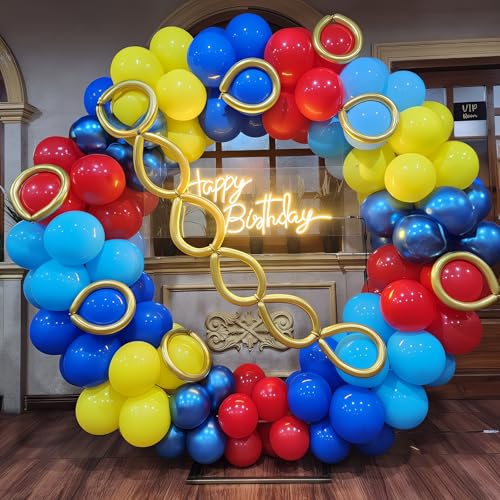 Image of HILAVO Red Yellow Blue Balloons Light Baby Royal Metallic Blue Red Yellow Primary Balloons with Colorful Confetti Latex Balloon for Carnival Circus Baby Shower Birthday Party Decor