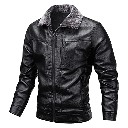 Veste en cuir pour homme multi-poches blouson moto d'hiver