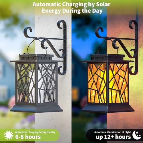 Solar Lanterns Outdoor Waterproof, Upgraded Flickering Flame Hanging Solar Lantern Lights for Outside, Outdoor Hanging Lantern for Yard Garden Table Decor — view 4