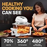 Big Boss 16Qt Extra Large Glass Air Fryer Non Toxic – Family Sized 4 in 1 Cooker with 3 Cooking Sections, Stainless Steel Racks for French Fries, Chicken, No Preheat, Self Cleaning, Dishwasher Safe
