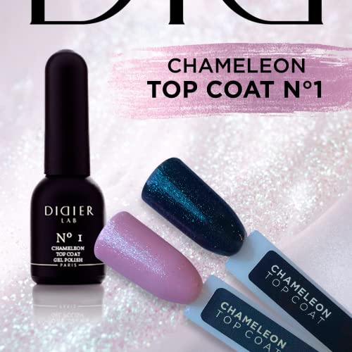 DIDIER LAB Top Coat Gel Chameleon No.1, Green Purple Shifting No Wipe Gel Top Coat Glitter, HEMA TPO free - Image 2