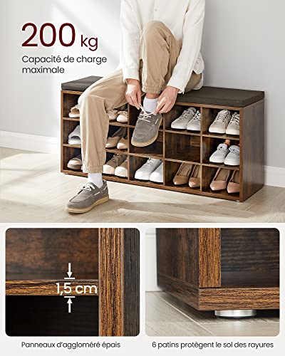 Banc à chaussures 15 casiers assise lavable LHS15BX VASAGLE
