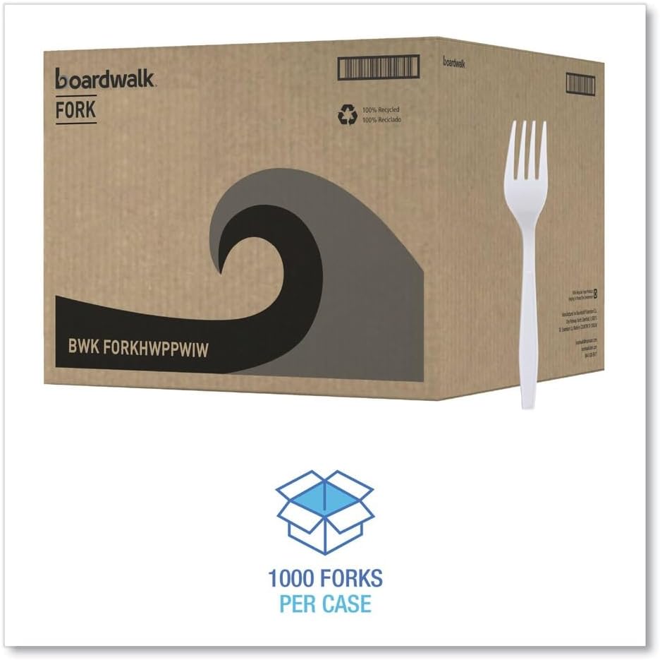 Boardwalk FORKHWPPWIW Heavyweight Wrapped Polypropylene Cutlery, Fork, White, 1000/carton