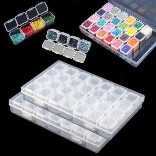 2 Pièces Diamond Painting Accessoires Boite avec 28 Grilles Boîte Rangement Perle Diamants,Boite de Rangement Diamond Painting en Plastique,Transparent Conteneur de...