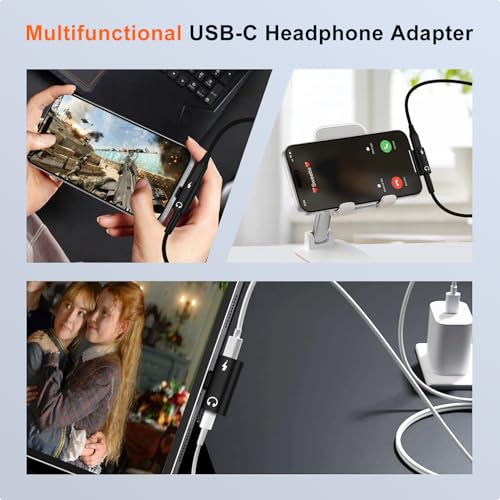 USB C Klinke Adapter und Laden, 2in1 Typ C auf 3.5mm Kopfhörer Adapter Audio Jack Aux Kabel 60W Schnellladung für iPhone 17 16 Pro Max/16 Plus/16/15 Pro, Samsung Galaxy S25 S24 S23 S22 S21 S20 usw