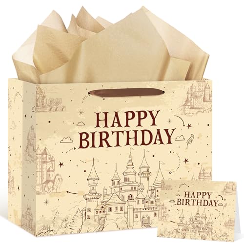 Frakron Magical Wizard Gift Bags Wizard Birthday Party Favors Gift Bag with Wrapping Paper and Card Castle School Party Wrapping Bags for Boys Girls Birthday Party Decoration