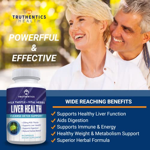 Truthentics Liver Health Supplement - Liver Health And Detox Support Milk Thistle Liver Cleanse With Artichoke, Dandelion, Turmeric - Easy To Swallow Liver Health Formula Capsules - 60 Count #TOP1