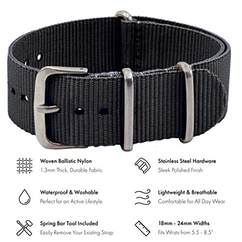 Benchmark Basics Nylon Watch Band - Waterproof Ballistic Nylon One-Piece Military Watch Straps For Men & Women (22Mm, Black) #TOP1