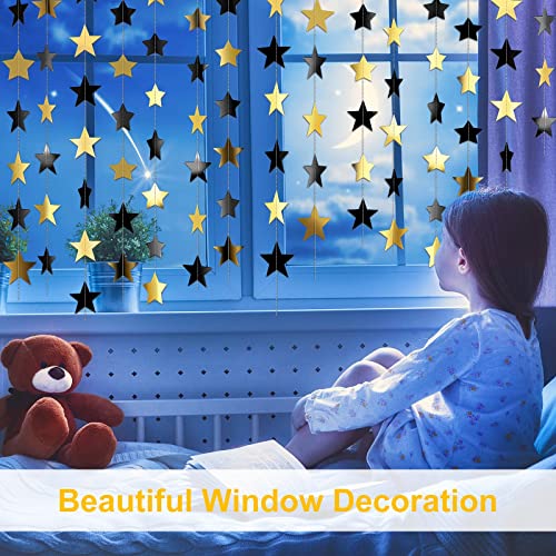 Image of Patelai Glitter Star Garland Banner 2026 Graduation Decor 130 Feet Star Hanging Banner Twinkle Backdrop for Party Birthday Classroom Wedding Supplies(Black, Gold)