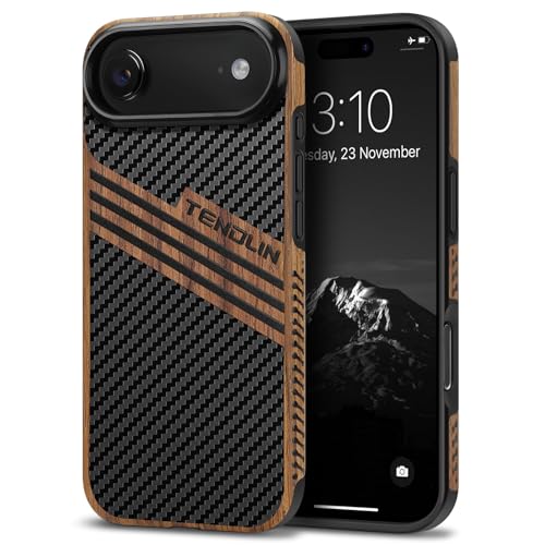 Coque iPhone Air étui bois carbone cuir, protection fine TENDLIN Stripes