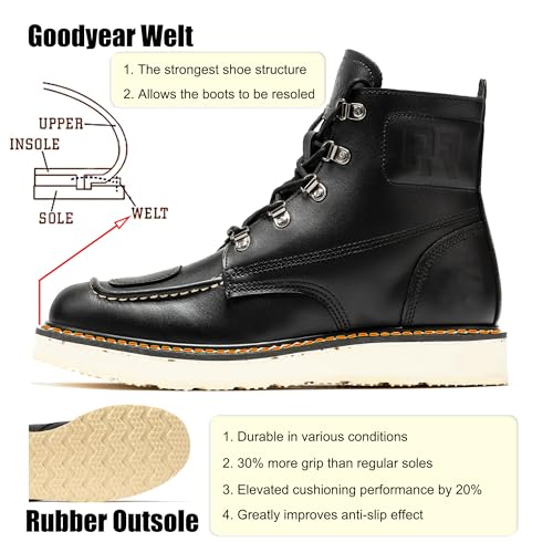Image of ROCKROOSTER Magnolia 6 inch Side-Zipper Wedge Boots for Men, Lightweight Soft Moc Toe Motorcycle Boots SAP309-Brown, SAP309BK-Black, SAP310-Black