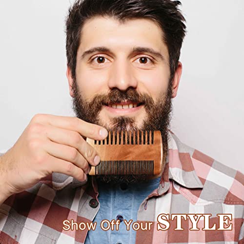 Elesunory 9 Pieces Beard Comb For Men With 6 Pieces Pocket Faux Leather Case, Dual Action Teeth Wooden Beard Comb, Soft Boar Bristle Moustache Comb To Tame And Soften Your Facial Hair #TOP1