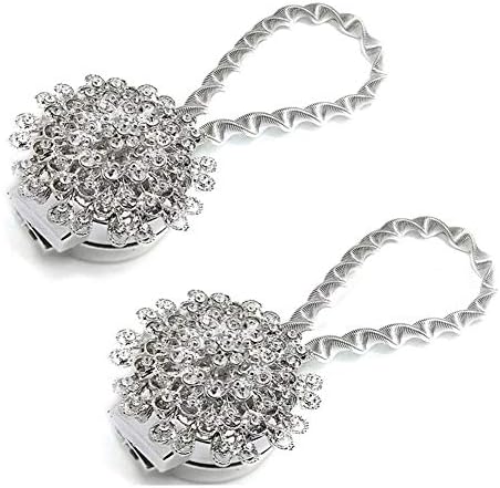 Sycle circle 2 Pack Magnetic Curtain Tie Backs, Decorative Crystal Curtain Holdbacks for Bedroom, Living Room, Office (Silver Peacock)