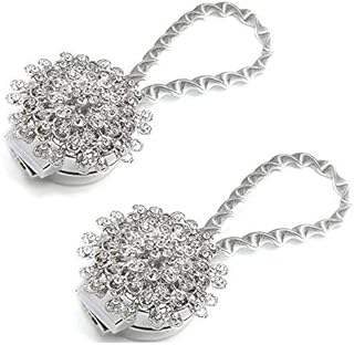 Sycle circle 2 Pack Magnetic Curtain Tie Backs, Decorative Crystal Curtain Holdbacks for Bedroom, Living Room, Office (Silver Peacock)