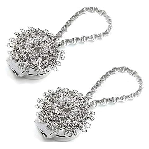 Sycle circle 2 Pack Magnetic Curtain Tie Backs, Decorative Crystal Curtain Holdbacks for Bedroom, Living Room, Office (Silver Peacock) Cover