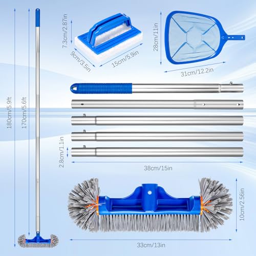Miniatura 2 de Cepillo De Piscina Con Extremos Redondos Red Piscina Limpieza Con Palo 170cm, 2 Esponja Para Piscina, Red Piscina Malla Fina Con Cepillo Piscina, Cabezal De Cepillo Para Piscina Para Piscina Estanque