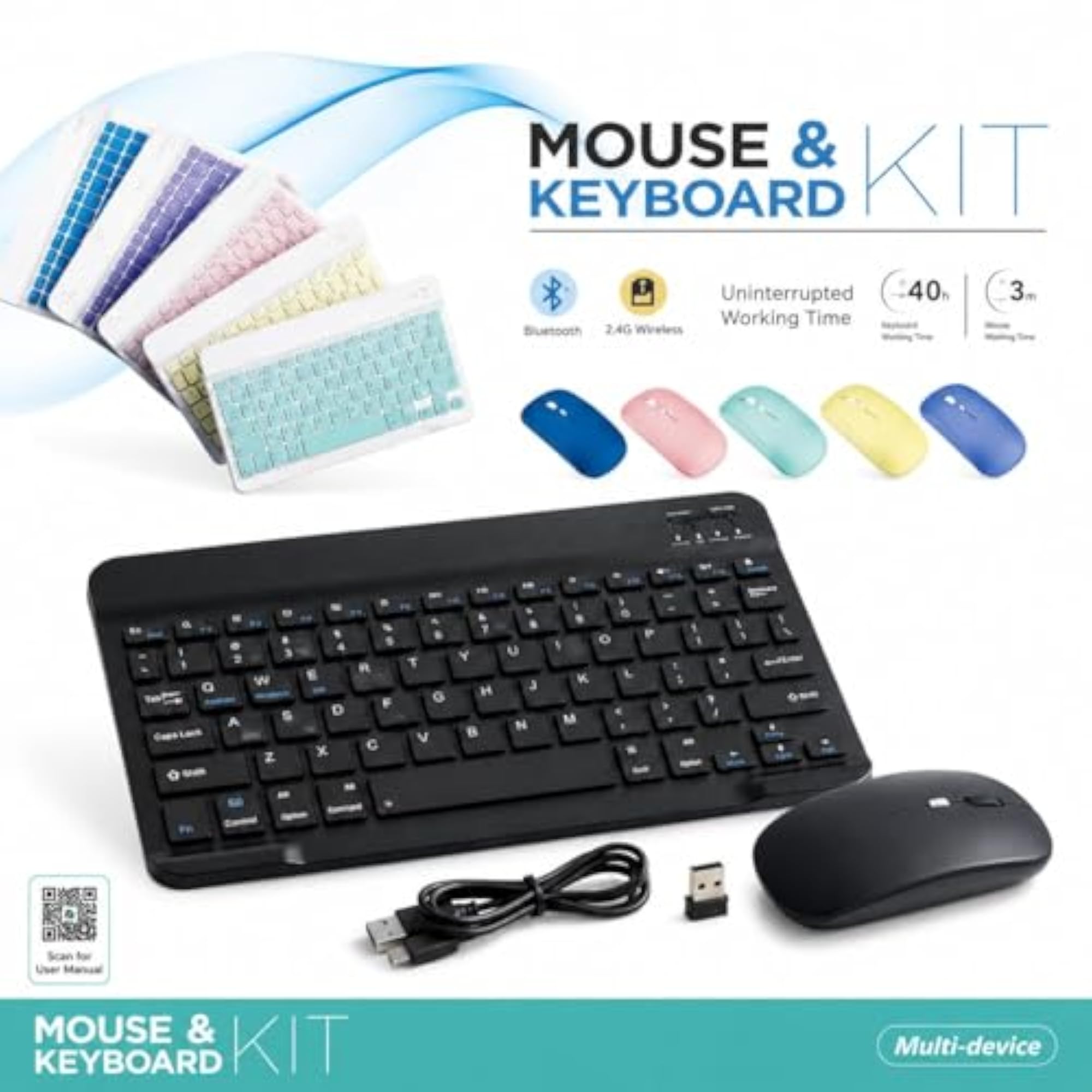 Wireless Bluetooth Keyboard and Mouse Combo, Rechargeable Slim Multi-Device