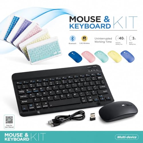 Image of Wireless Bluetooth Keyboard and Mouse Combo, Rechargeable Slim Multi-Device Keyboard with Bluetooth, Mouse with Bluetooth & 2.4G USB Receiver. (Black)