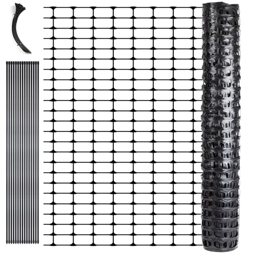 FarmNix Valla de Jardín 100 cm x 30 m con 25 Postes de 115 cm y 100 Bridas – Valla Móvil para Perros, Gallinas y Conejos (Negro)