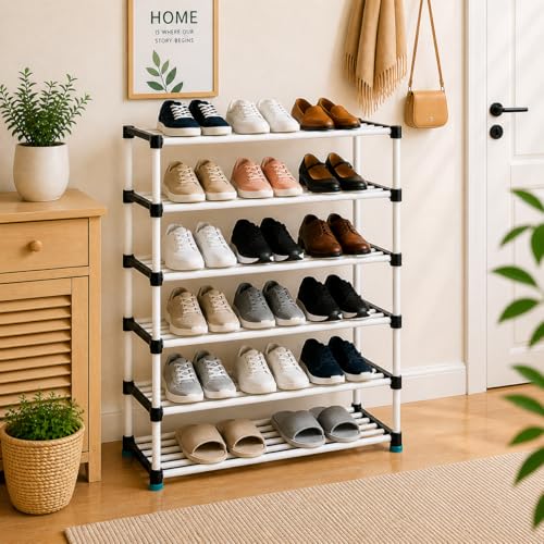 Image of PlexEnt 6 Tier Foldable & Stackable Shoe Rack Organizer for Home Storage | Space Saving Plastic Shoe Stand for Bedroom, Entryway & Closet | Lightweight Durable Multipurpose Shoe Storage Shelf (6)