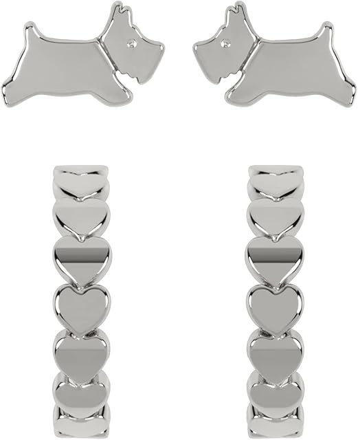 RADLEY Ladies Silver Leaping Dog Huggie Twin Pack Earrings RYJ1213S One Size