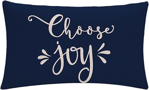 Miniatura 3 de Funda de almohada azul decorativa de Navidad Happy HolidayChoose Joy RectangularFunda de cojín de cintura para casa de campo Feliz Navidad,