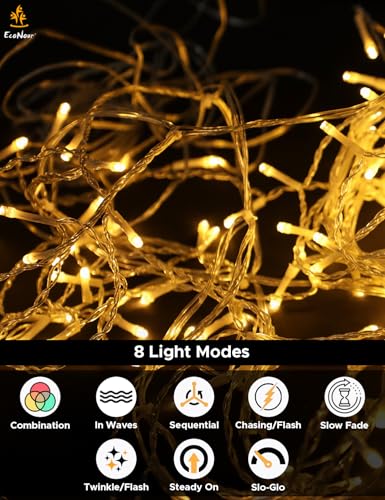 EcoNour Icicle Lights Outdoor Christmas Lights 360 LED 10M Warm White Decorations String Fairy Lights with Timer for Xmas Garden & Party | Mains Powered Clear Cable - Image 6