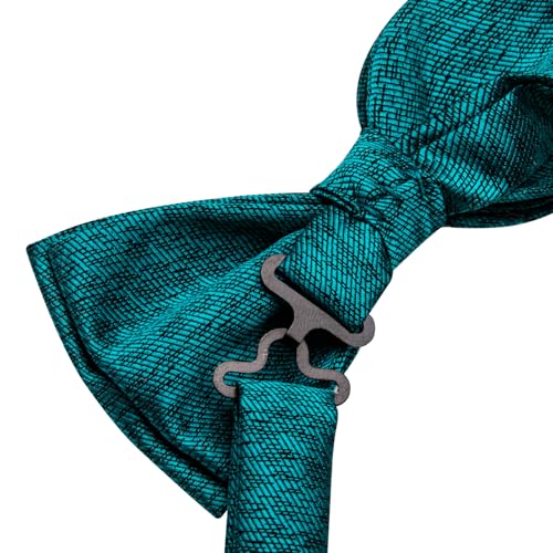 Image of Hi-Tie 5Pcs Mens Solid Color Silk Tie Satin Pretied Bowtie Lapel Pin for Men Handkerchief Cufflink Wedding Gift Box