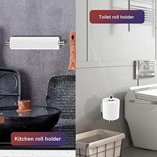 Amazon Brand - Umi Kitchen Roll Holder and Toilet Roll Holder 2 Pack, Self-Adhesive Wall Mount, 304 Stainless Steel Toilet Paper Holder for Roll Paper, Towel, 13 x 3.5 x 1.8in and 6.5 x 3.1 x 1.8in