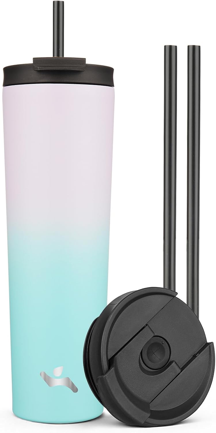 Konokyo 34 oz Insulated Tumbler Water Bottle with Straw Lid, Lavender Green